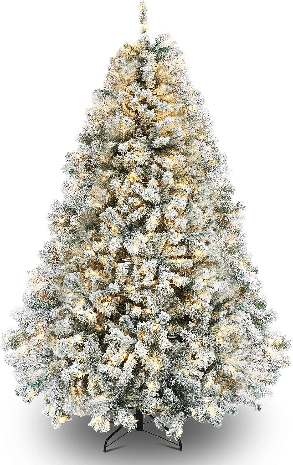 6.5ft Pre-Lit Snow Flocked Artificial Pine Christmas Tree with White Lights