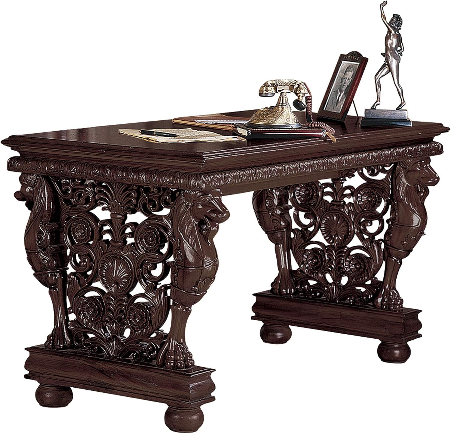 Gryphon Carved Mahogany 55'' Writing Desk in Brown