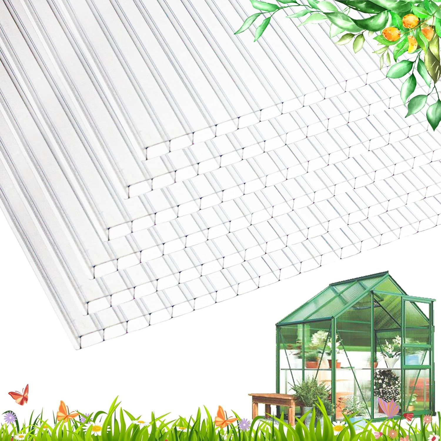 Clear Twin-Wall Polycarbonate Outdoor Greenhouse Panels Set