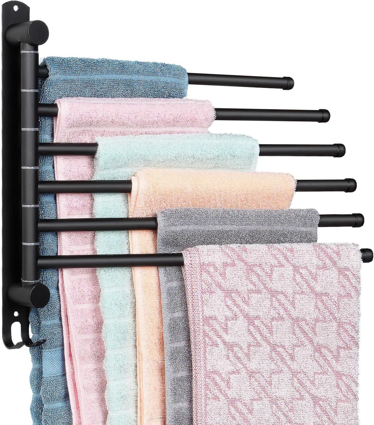 Black Stainless Steel 6-Arm Wall Mounted Swivel Towel Rack