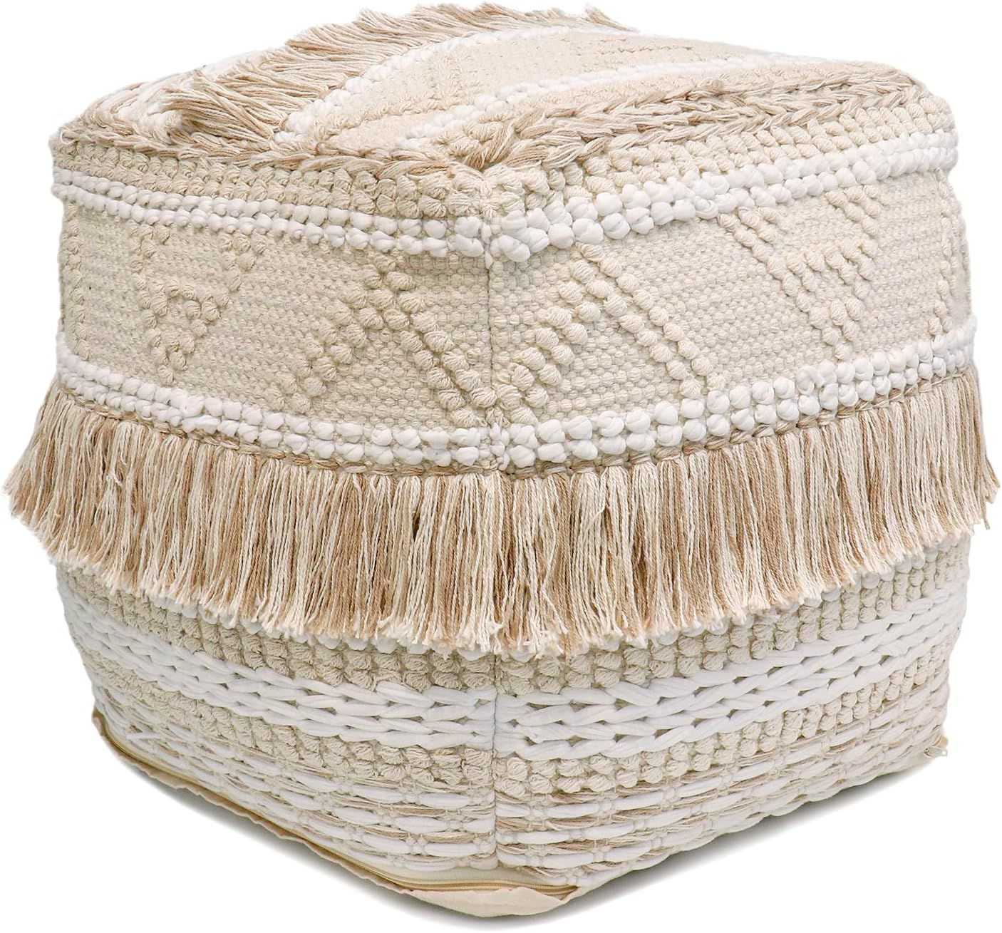 Grandcanyon Beige Cotton Square Pouf Ottoman