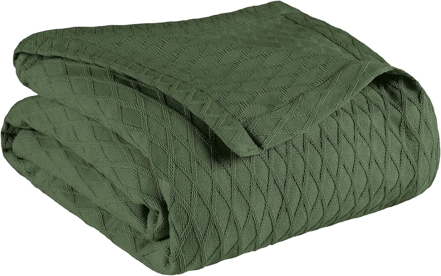 Forest Green Full Cotton Knitted Reversible Blanket