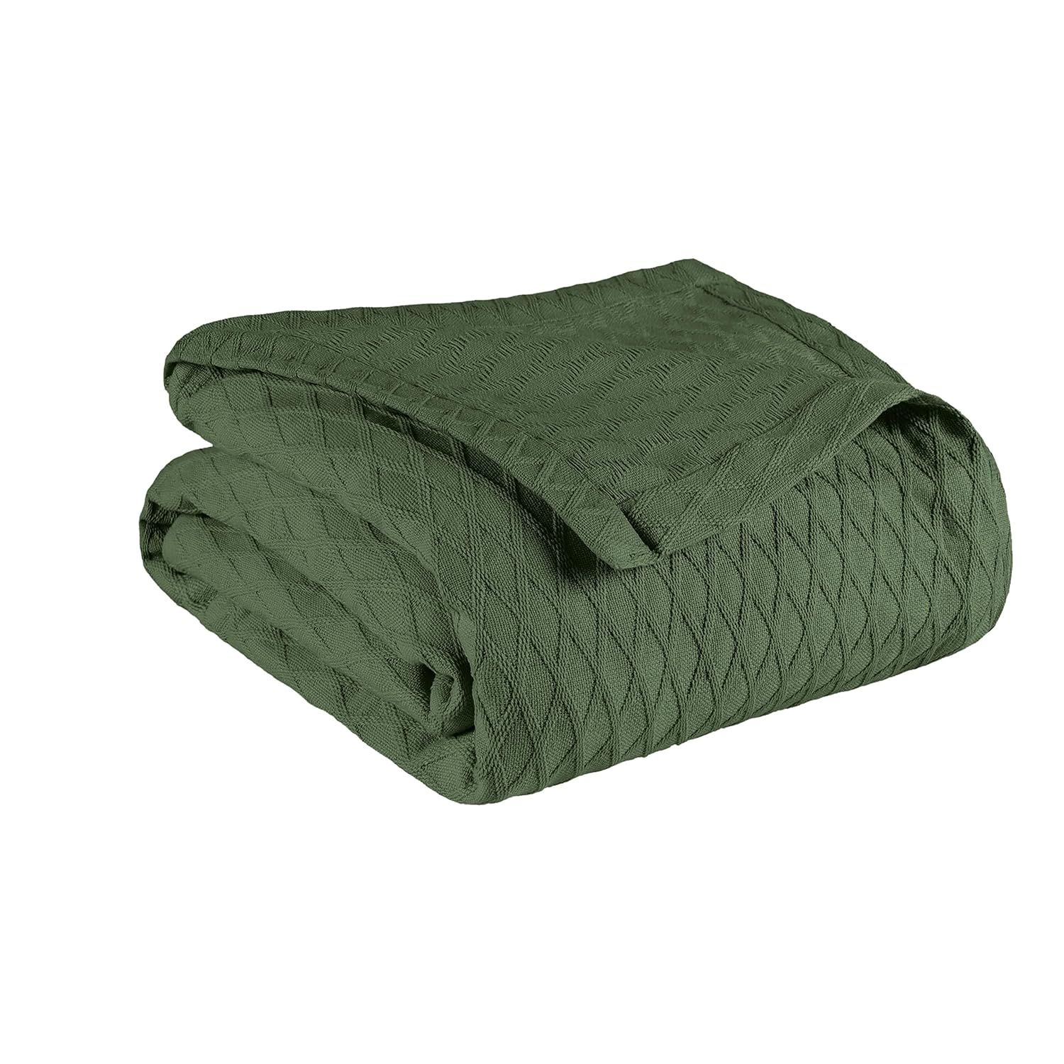 Forest Green Full Cotton Knitted Reversible Blanket