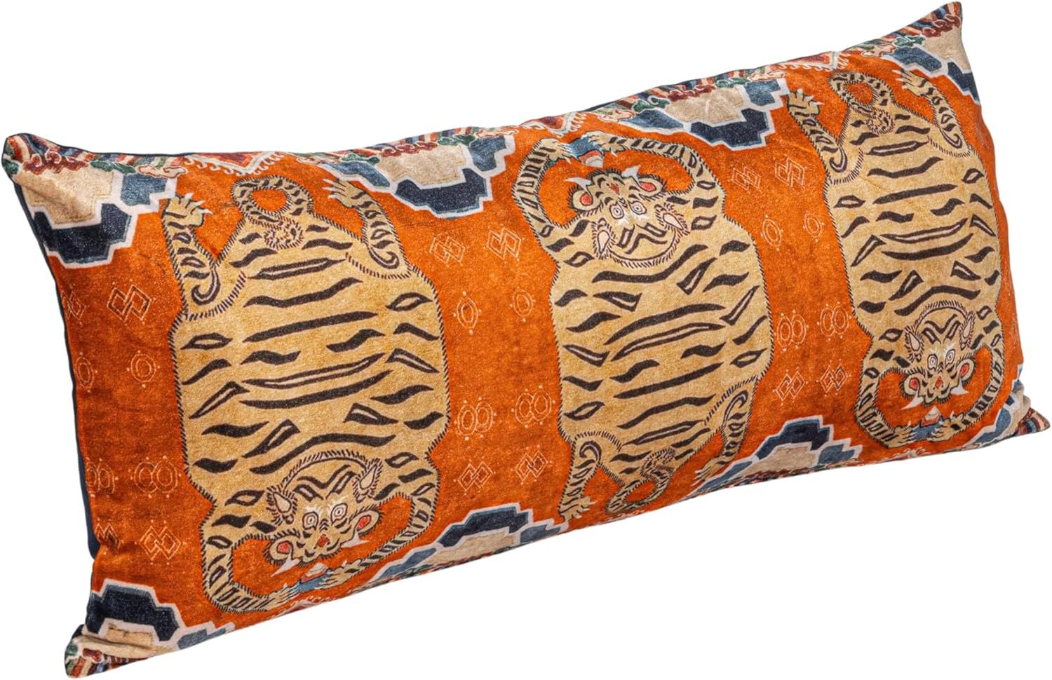 Tibetan Tiger Orange Cotton Velvet Lumbar Pillow