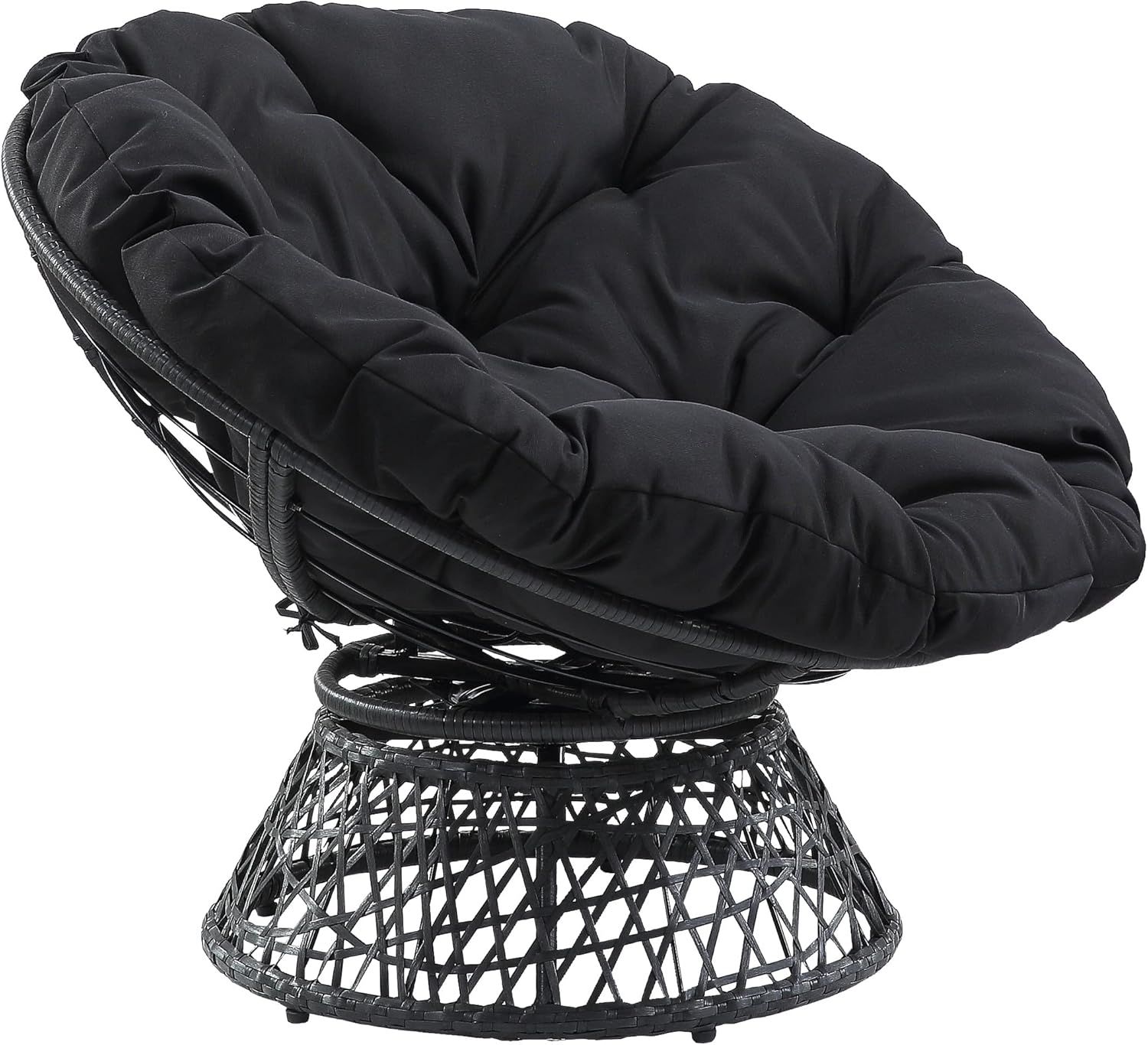 Black Handcrafted Metal Swivel Papasan Chair