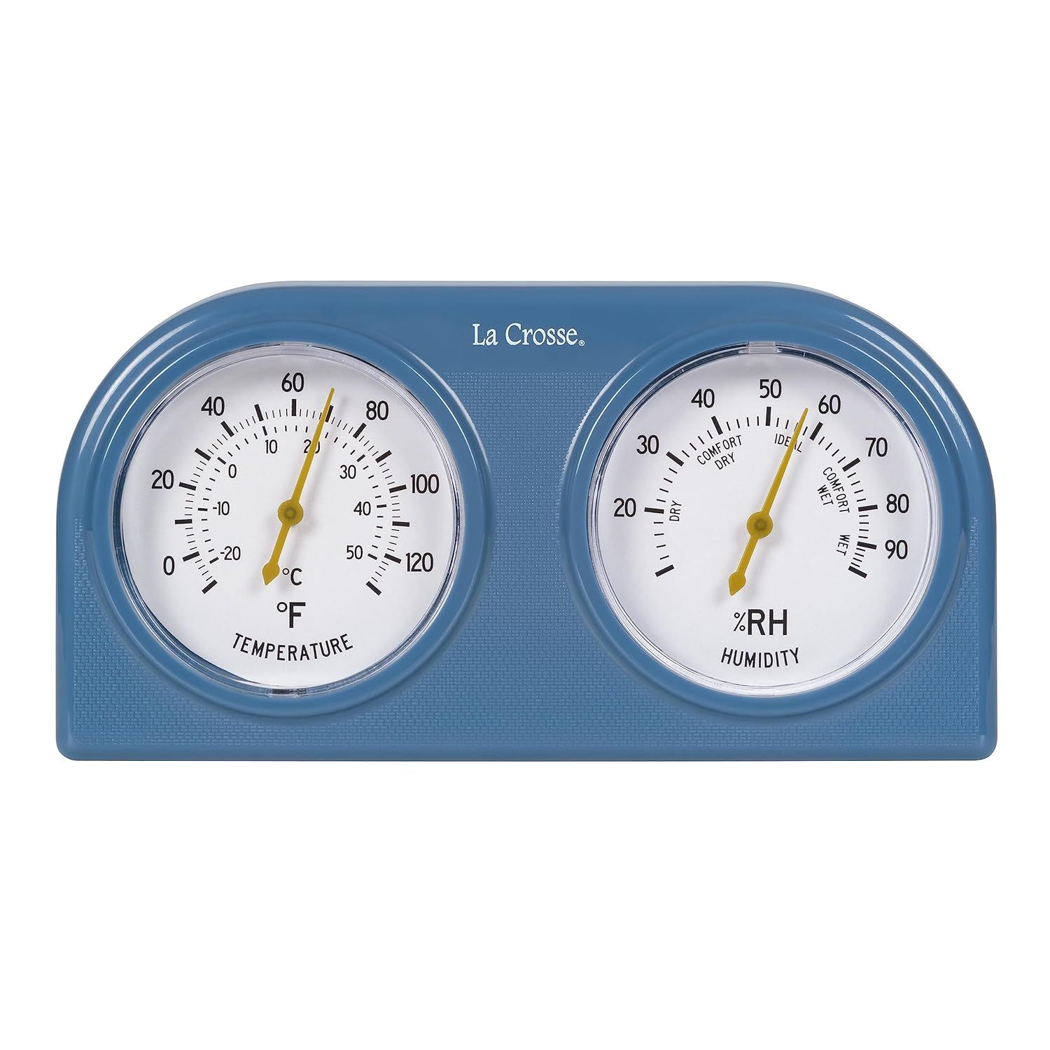 Blue Analog Indoor Thermometer and Humidity Gauge with Dual Dials