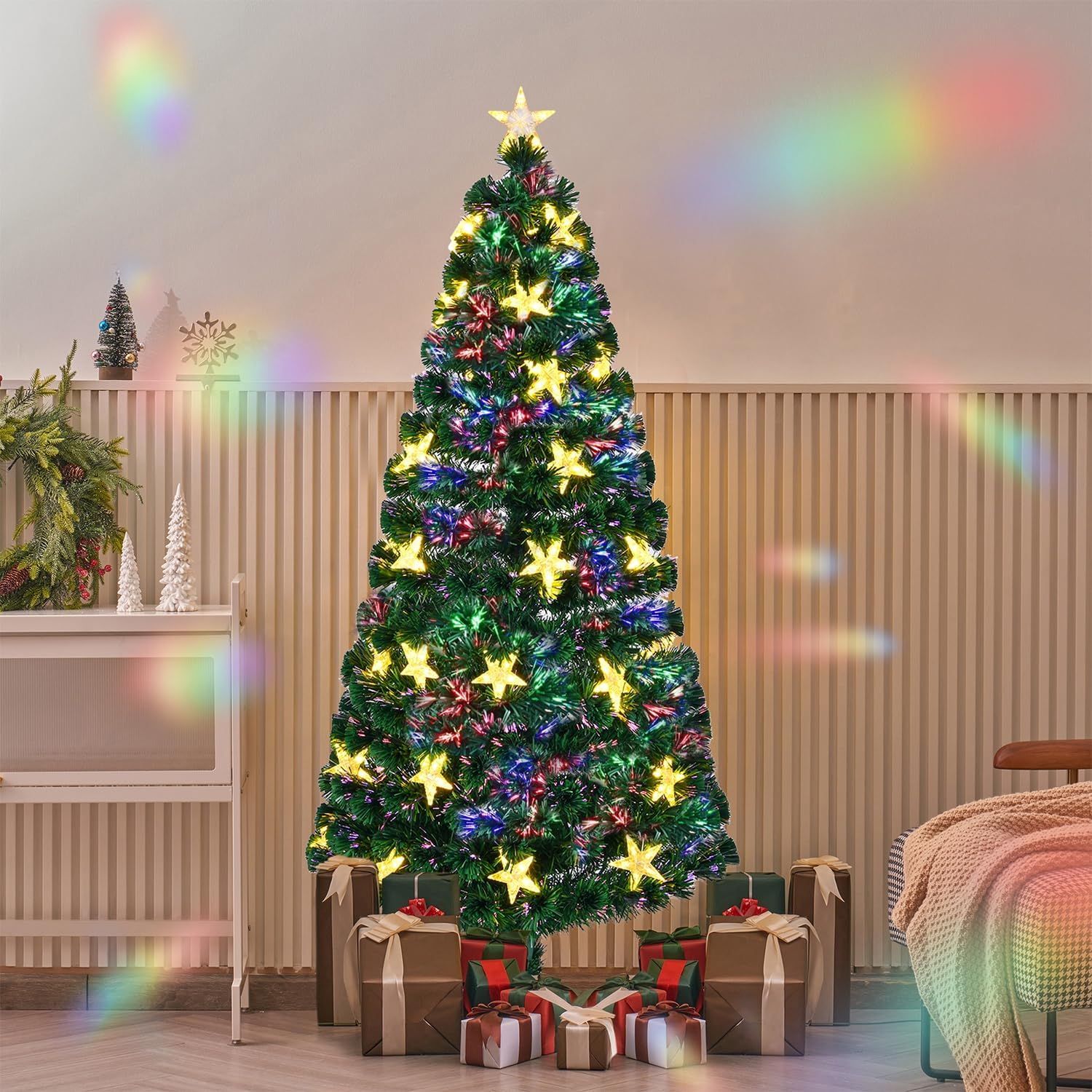 6-Foot White PVC Christmas Tree with Multicolor LED Lights