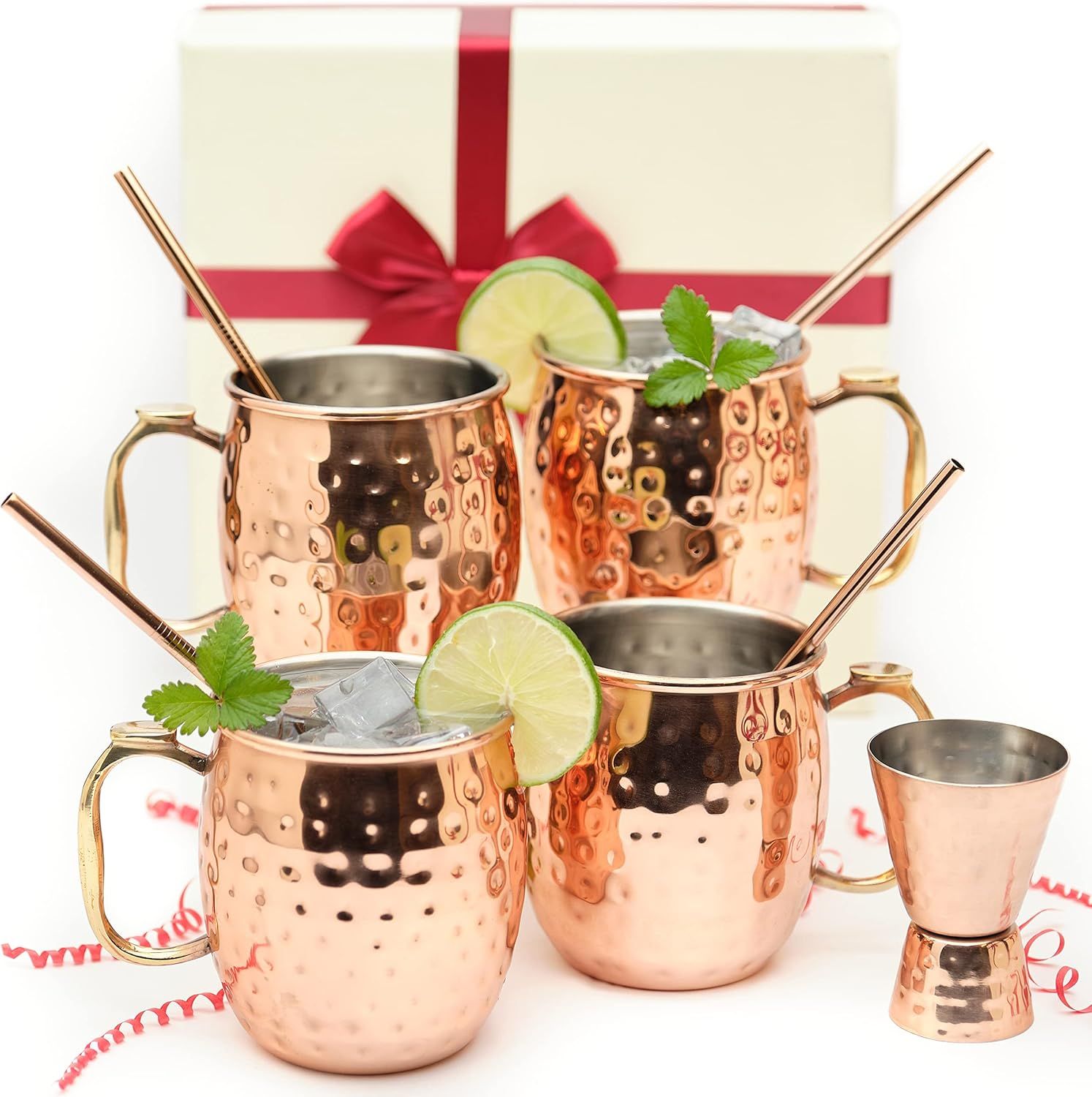 Handmade Copper Moscow Mule Mug Set with Brass Handles, 18oz, Set of 4