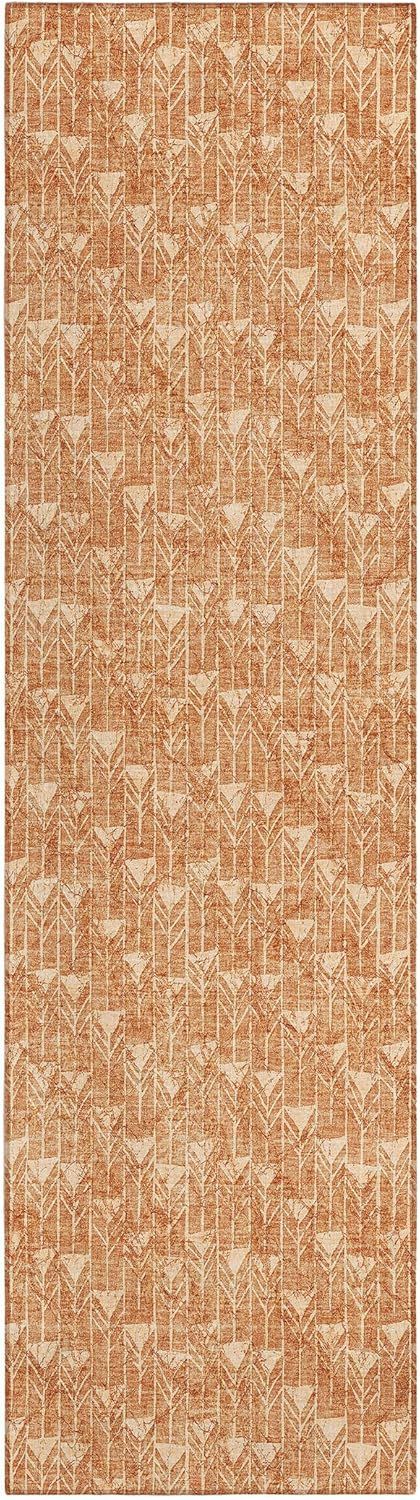 Salmon Geometric Pattern Washable Synthetic Runner Rug