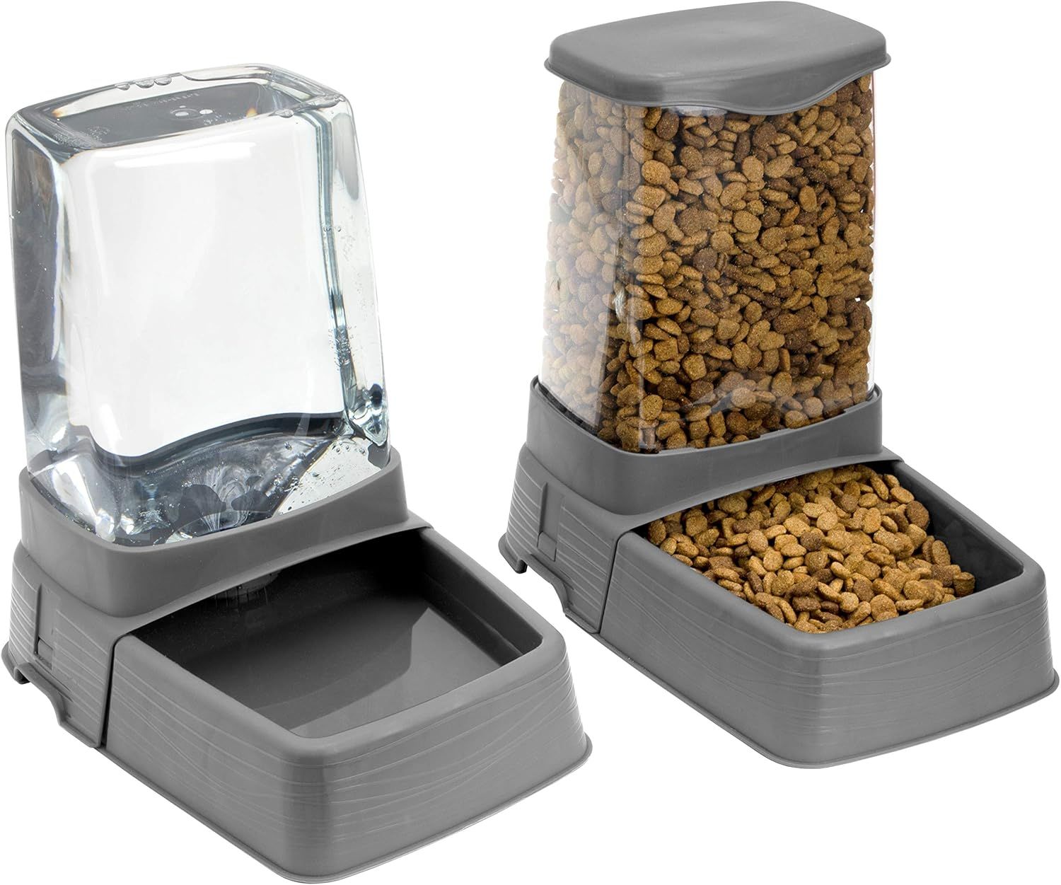 Large Gray Stainless Steel Automatic Pet Feeder and Waterer