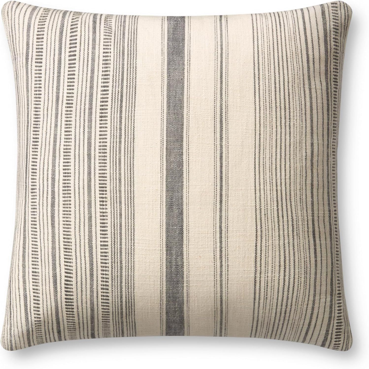 Ivory and Grey Striped Cotton 18'' x 18'' Pillow Cover