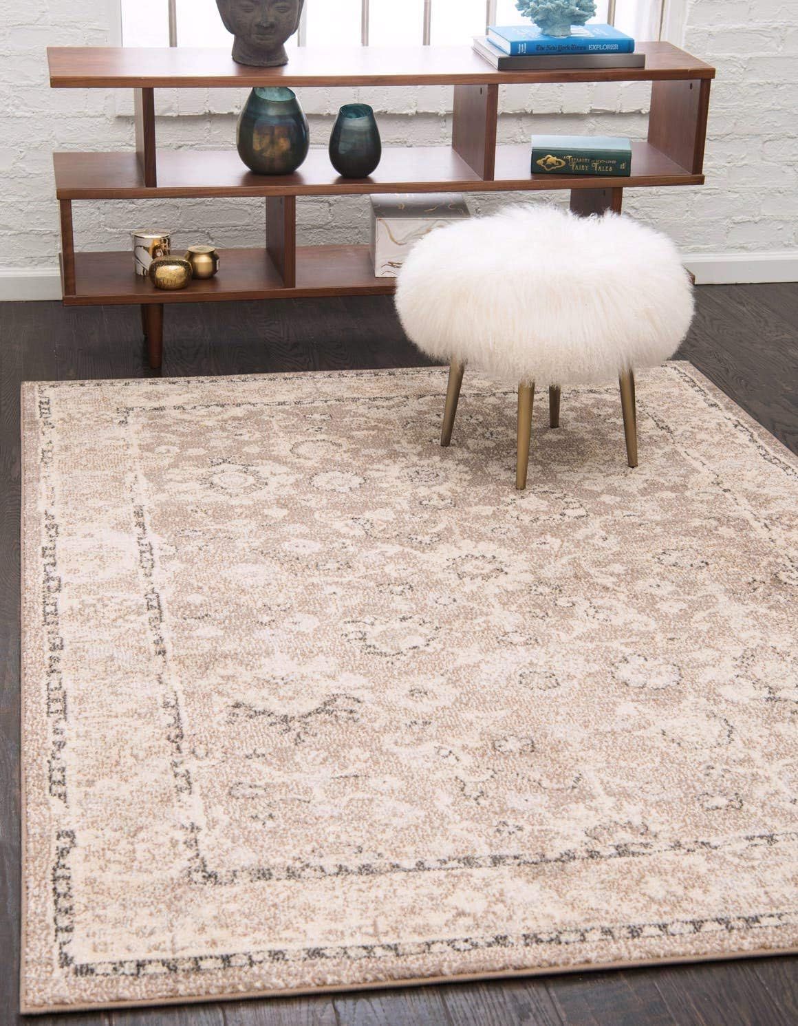 Penrose Vintage Overdyed Light Brown & Blue Floral Area Rug