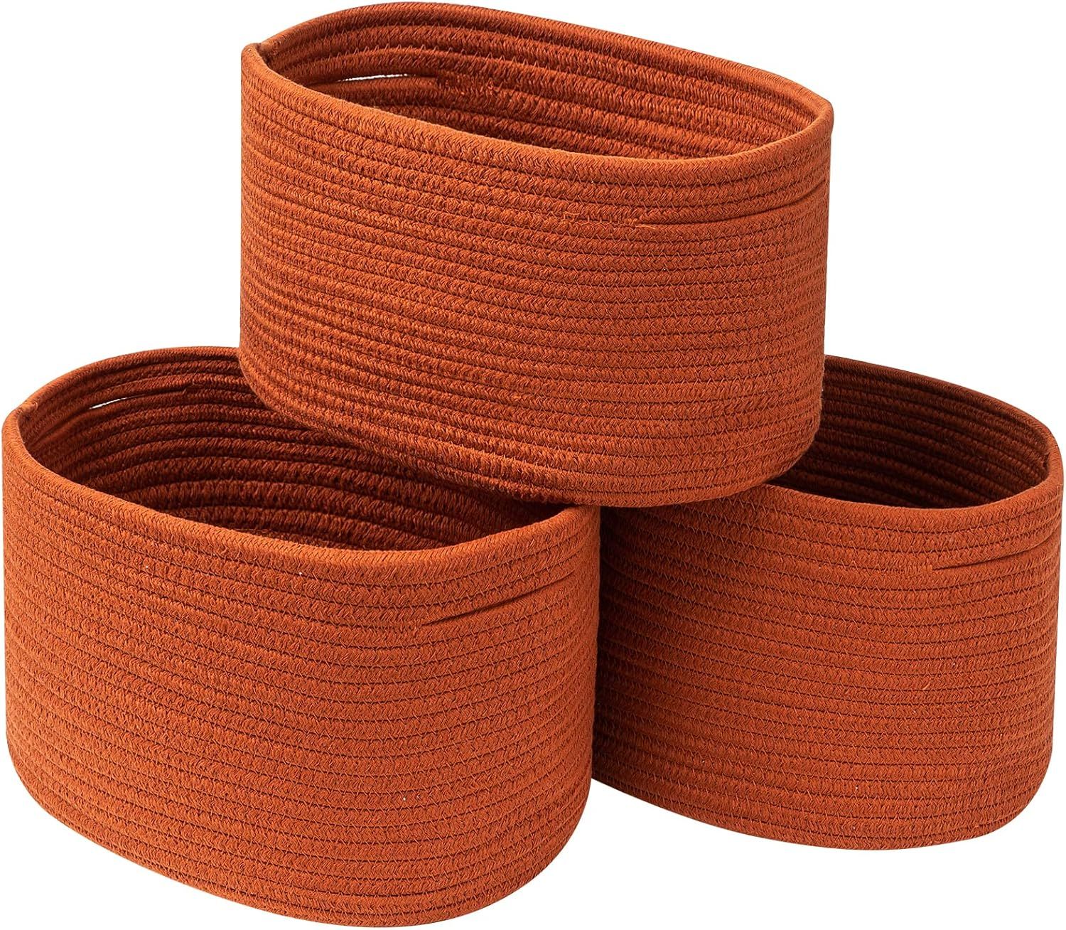 Brick Red Woven Cotton Rope Square Storage Baskets Set of 3