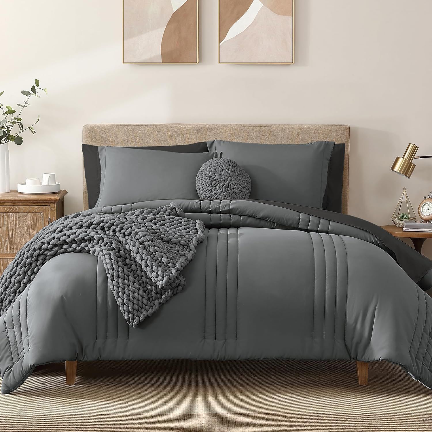 Gray Queen 7-Piece Bed in a Bag Set