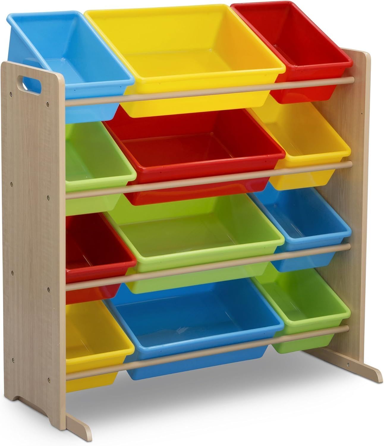 Natural Wood Kids Storage Organizer with Primary Color Bins