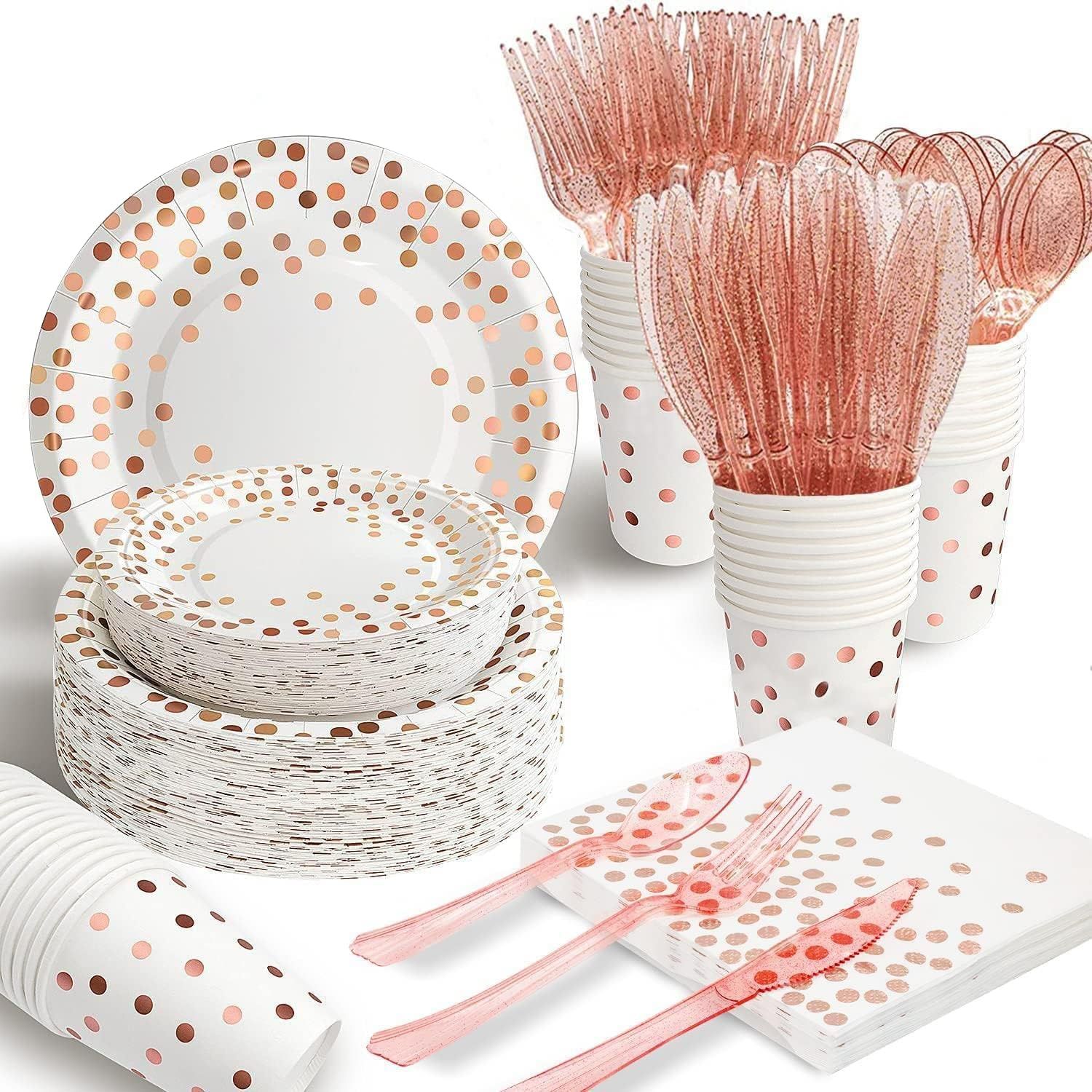 White and Rose Gold 175-Piece Party Supplies Set