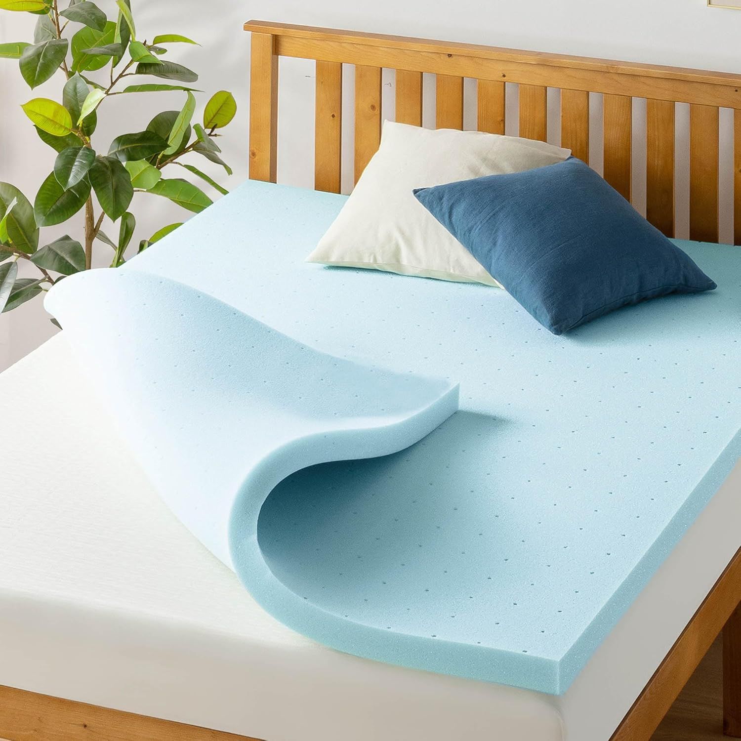 Queen Blue Gel Infused Memory Foam Mattress Topper