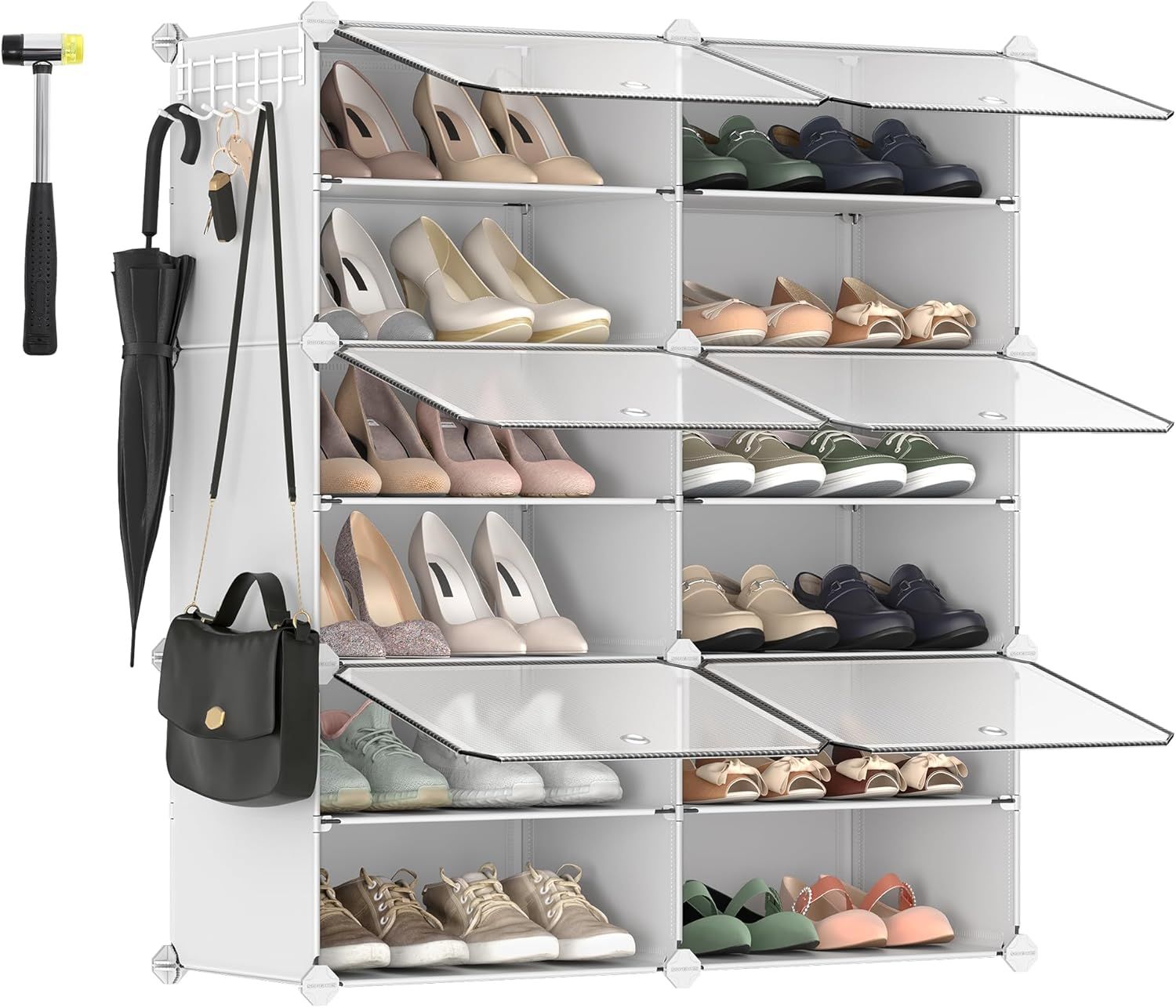 White Modern 6-Shelf Plastic and Metal Shoe Organizer