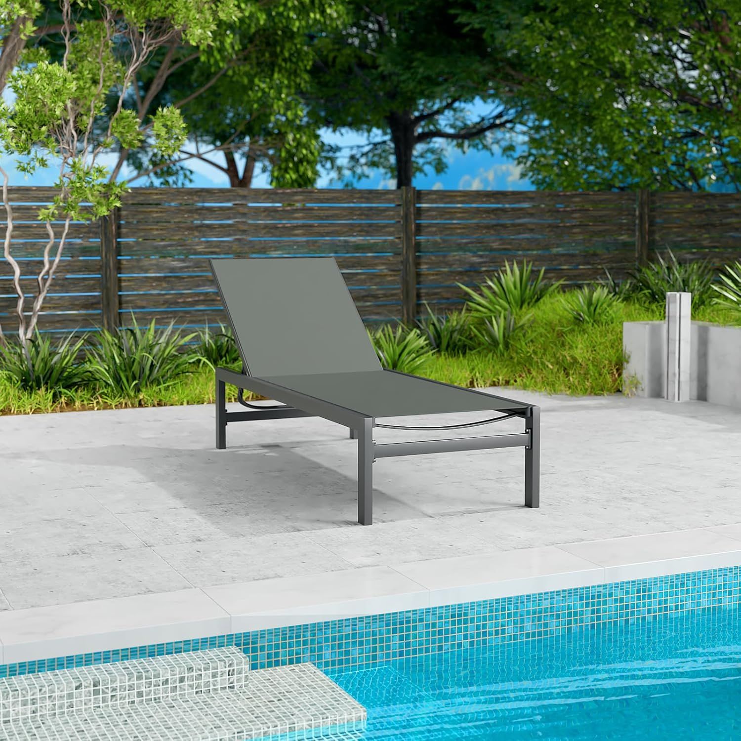 Gray Aluminum Adjustable Outdoor Chaise Lounge Chair