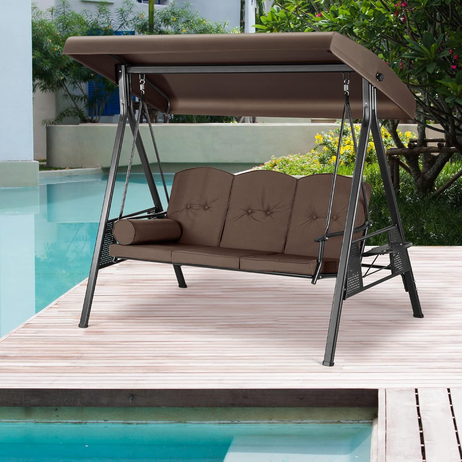 Topaz 3-Seat Outdoor Swing with Adjustable Canopy and Cushions