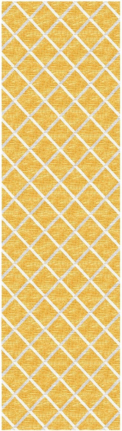 Gold and White Flat Woven Chenille Hallway Runner Rug