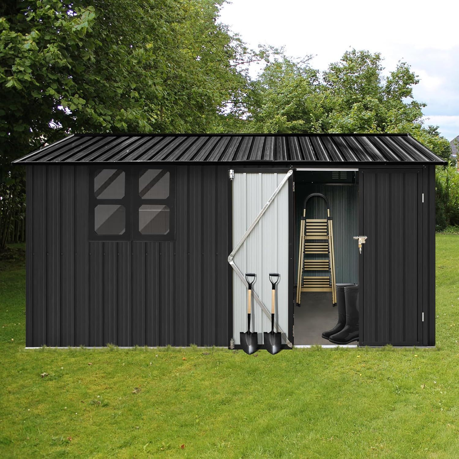 10' x 12' Black Aluminum Outdoor Storage Shed with Windows