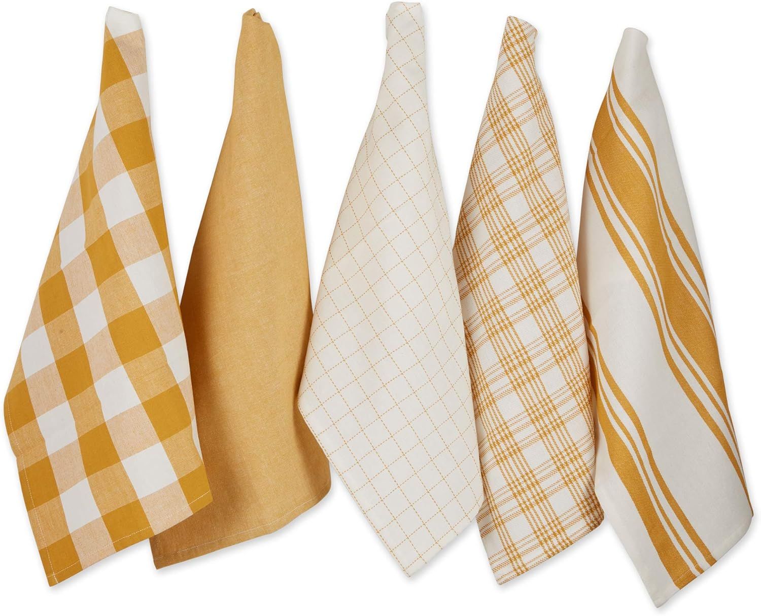 Honey Gold and White Cotton Kitchen Dishtowel Set, 18x28, 5 Count