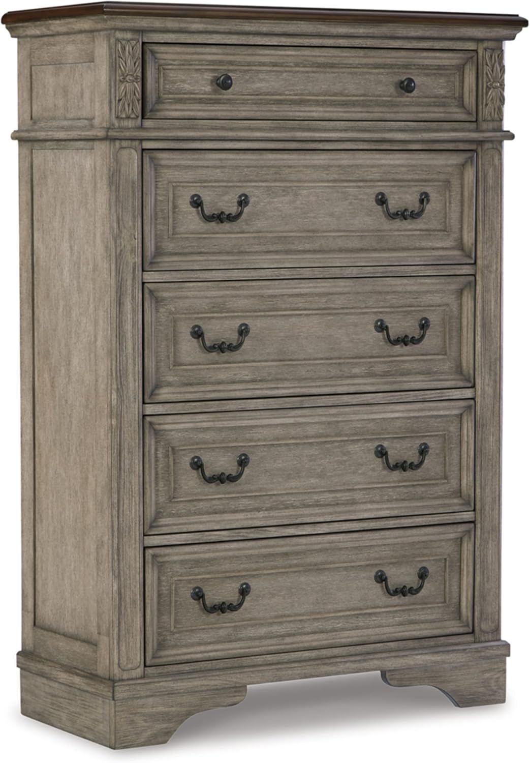 Gray and Walnut Transitional Five-Drawer Chest with Dovetail Construction