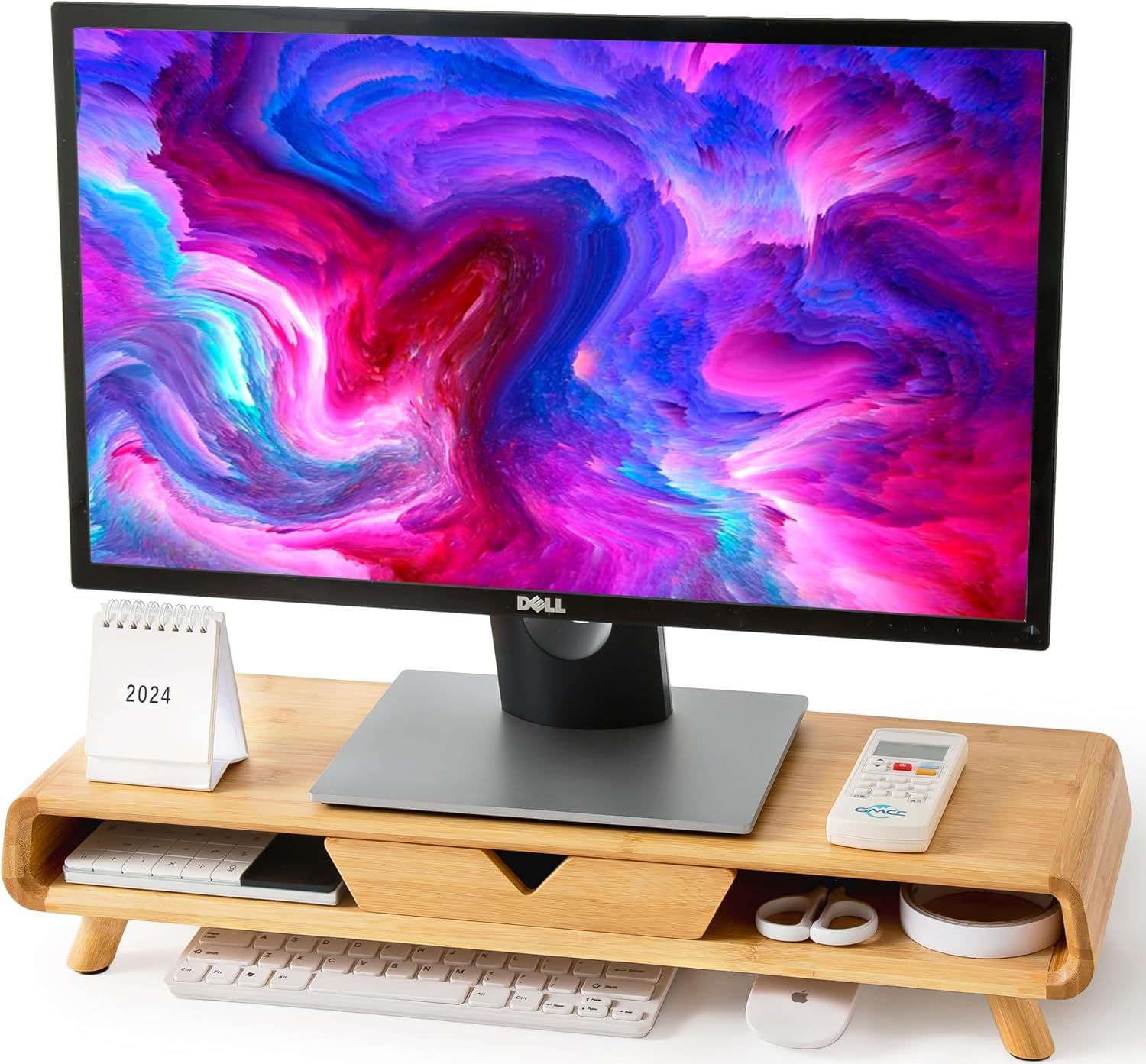 Bamboo Ergonomic Monitor Stand Riser with Drawer