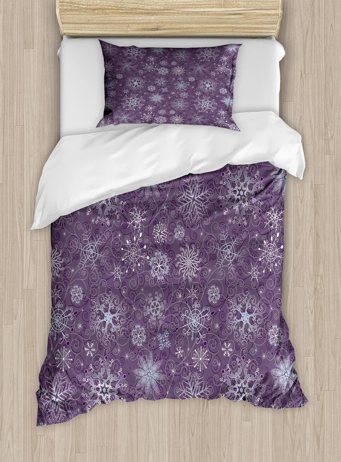 Twin Violet Microfiber Duvet Cover Set with Snowflake Design