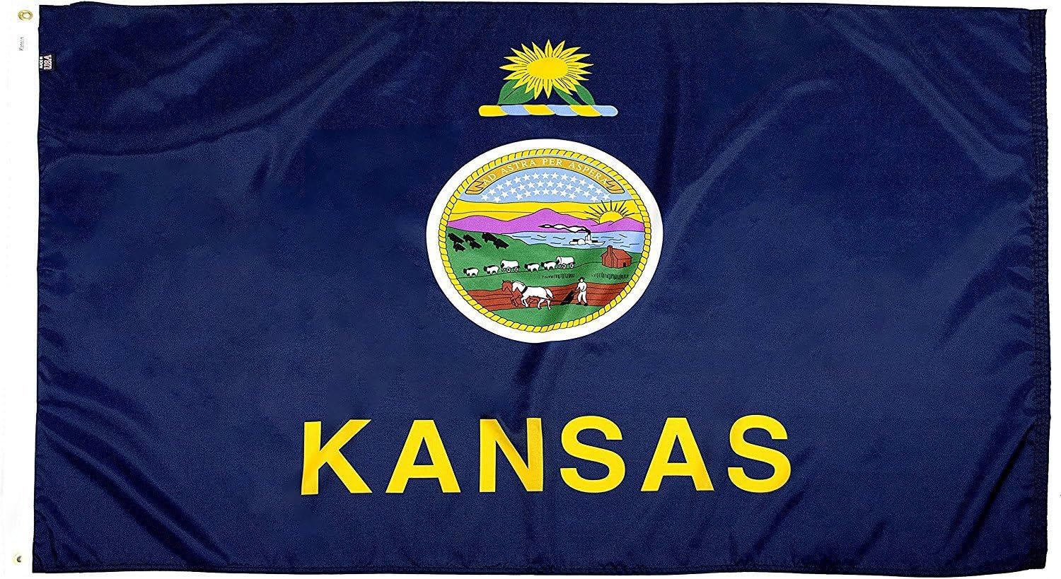 Kansas State Flag with Brass Grommets, 3x5' Nylon