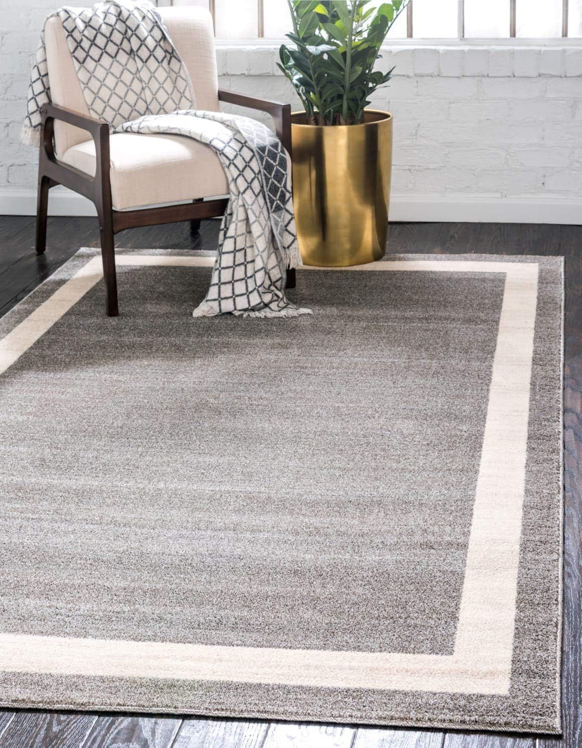 Angelica Minimalist Gray and Ivory 5'x8' Easy-Care Area Rug