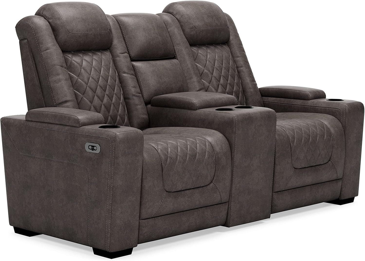 Gray Faux Leather Power Reclining Loveseat with Cup Holder