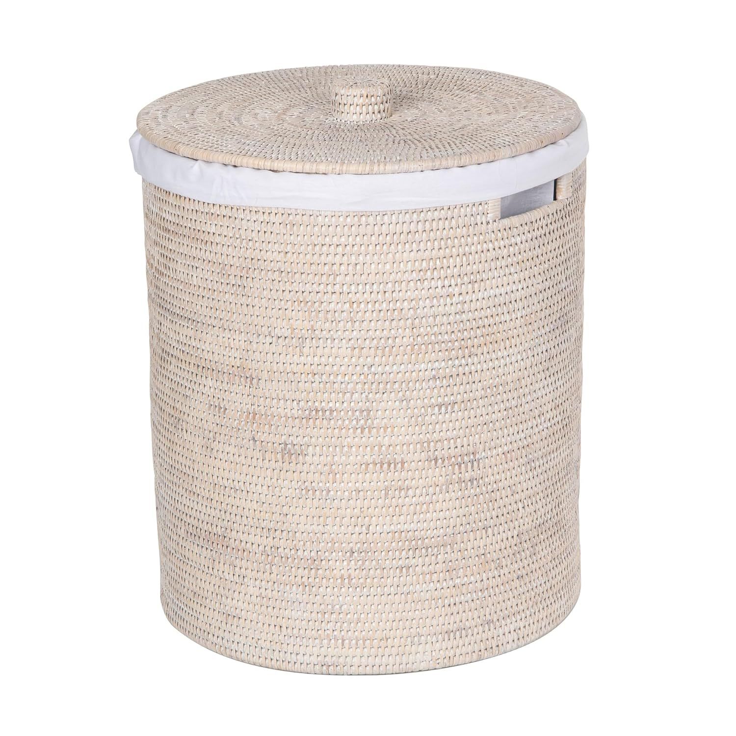 La Jolla Round Wicker Hamper with Lid and Liner