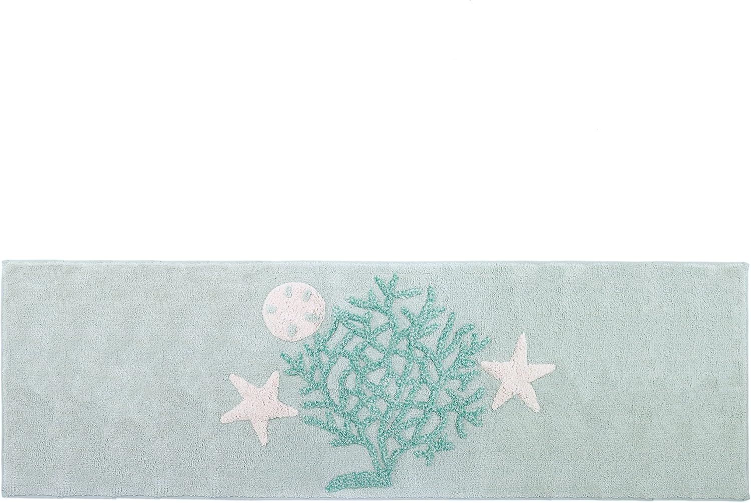 Aqua and Ivory Cotton Coastal Bath Rug 24" x 60"