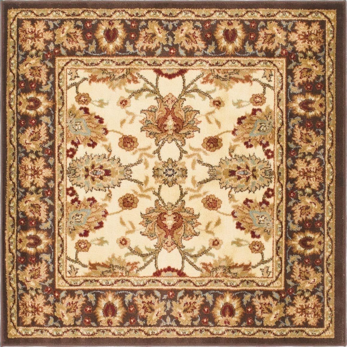 Ivory and Brown Square Synthetic Traditional Area Rug