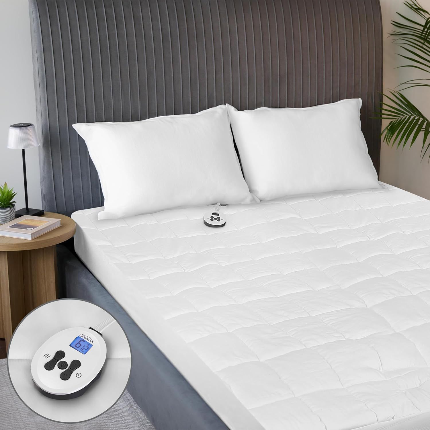 Twin Size White Cotton Quilted Heated Mattress Pad