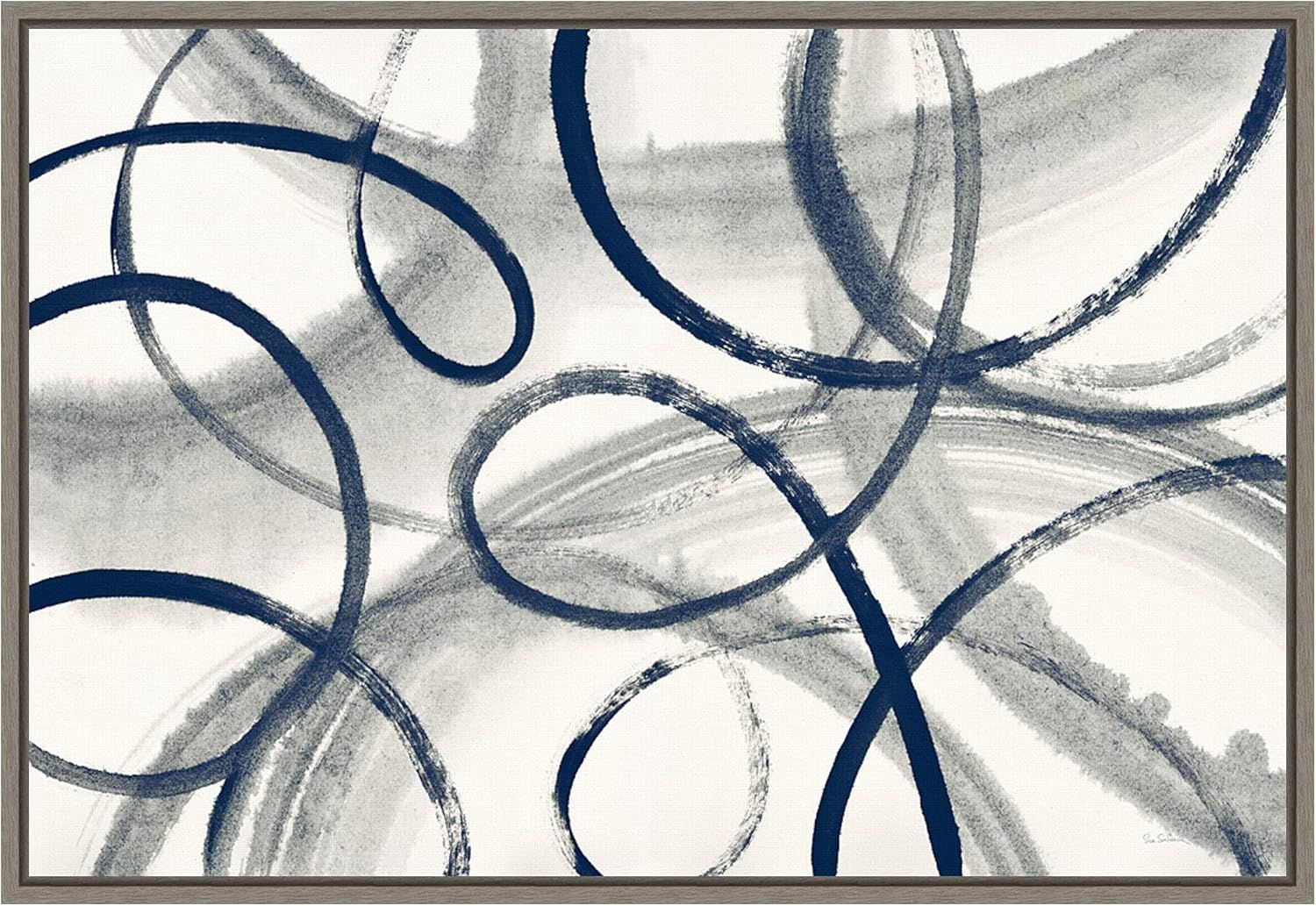 Navy and Gray Abstract Framed Canvas Wall Art