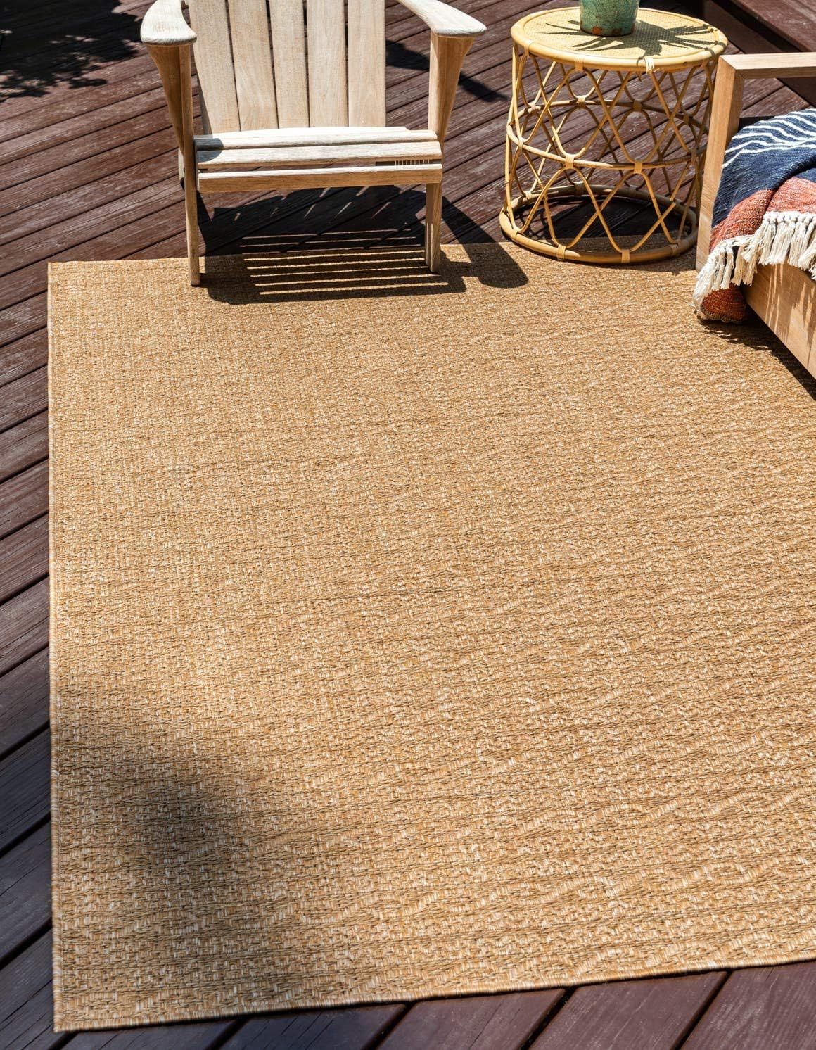 Light Brown Flat Woven Synthetic Outdoor Area Rug 7' x 10'