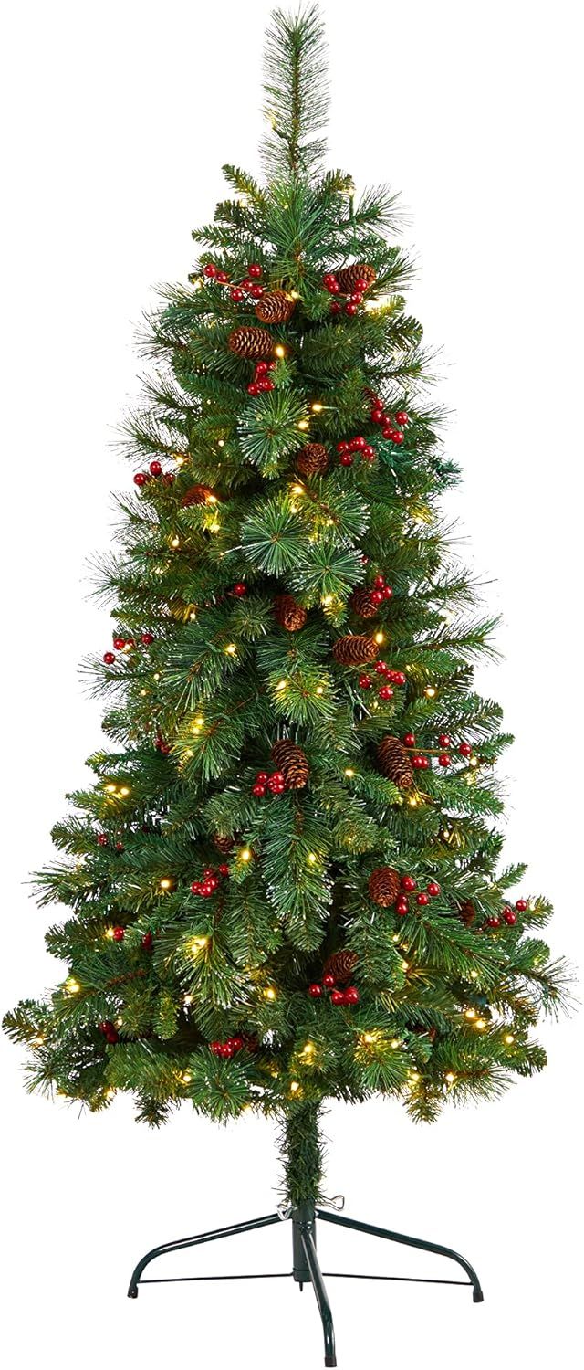 5ft Green Pine Artificial Christmas Tree with Pinecones and LED Lights