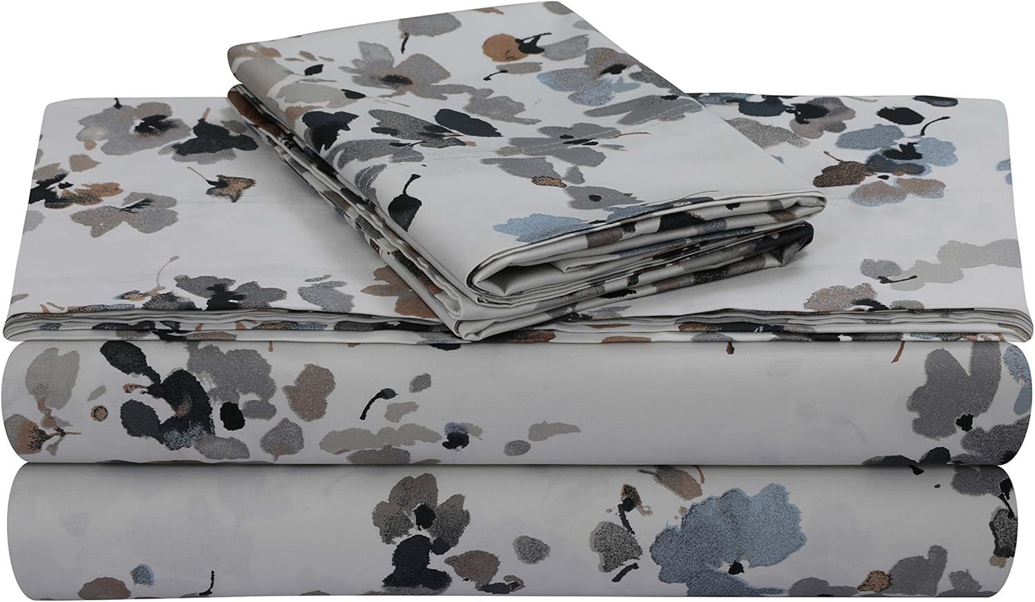 King Size Gray Floral Cotton Pillowcase Set of 2