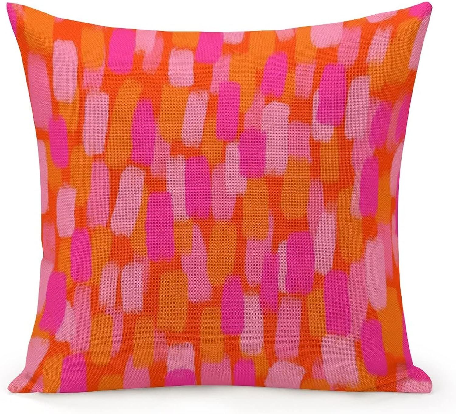 Vibrant Pink and Orange Polyester Throw Pillow