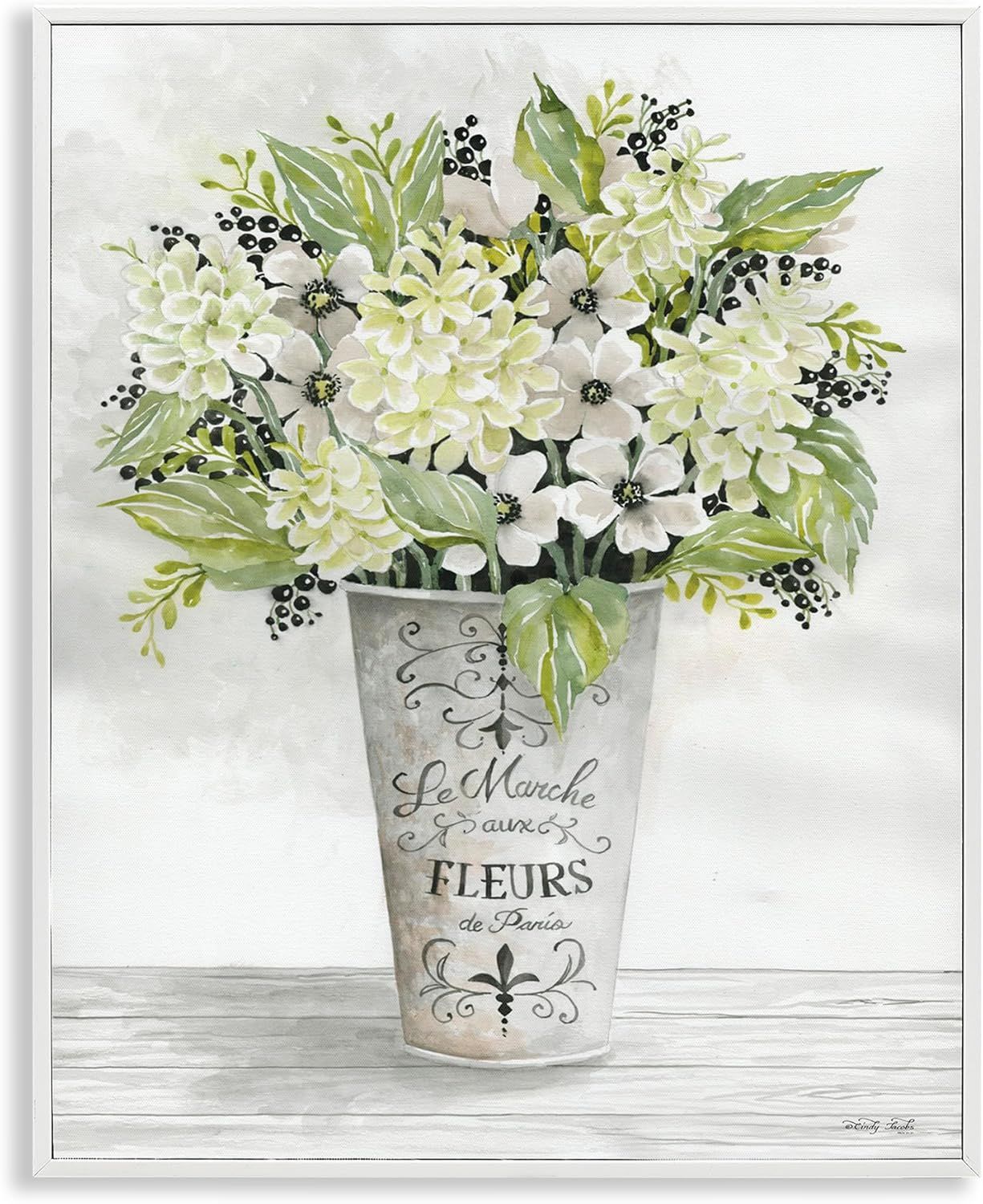 French Floral Bouquet Canvas Print with White Frame