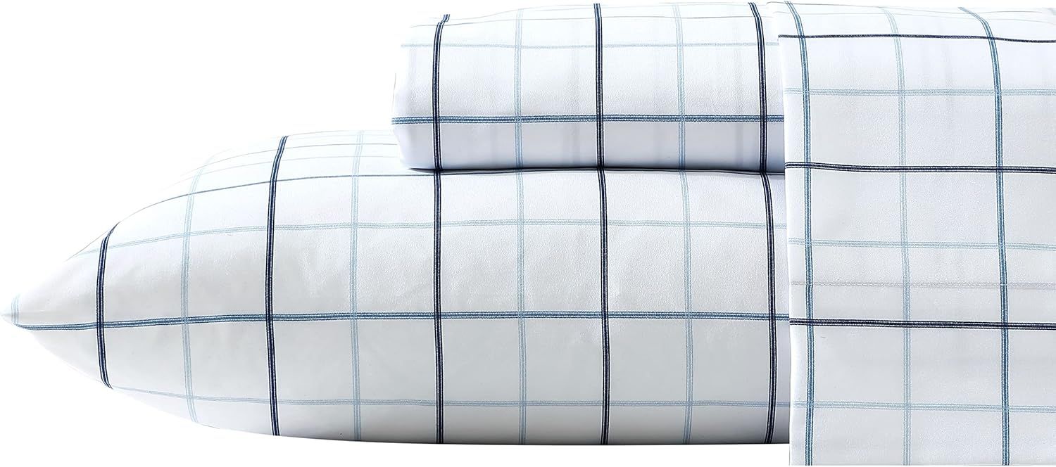 Classic Blue Plaid Microfiber Full Sheet Set