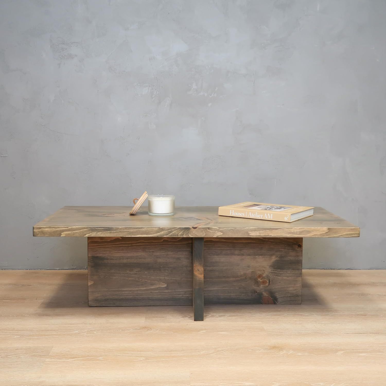 Solid Wood Coffee Table with Cross Base Legs, Rustic, Modern, Living Room, Bedroom, Made in USA (Aged Barrel, 36Wx18Dx15H)