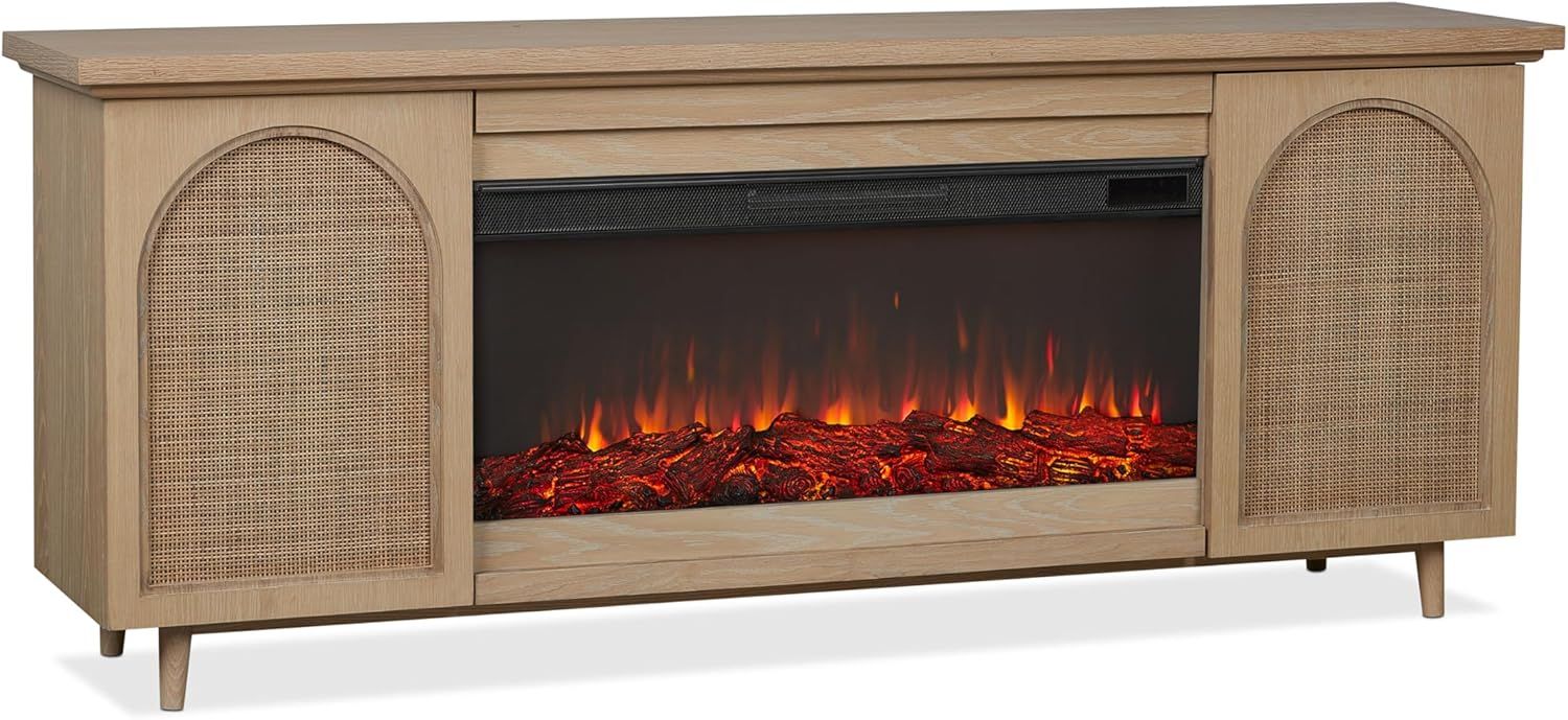 Dahlia 76" White Oak Electric Fireplace TV Stand