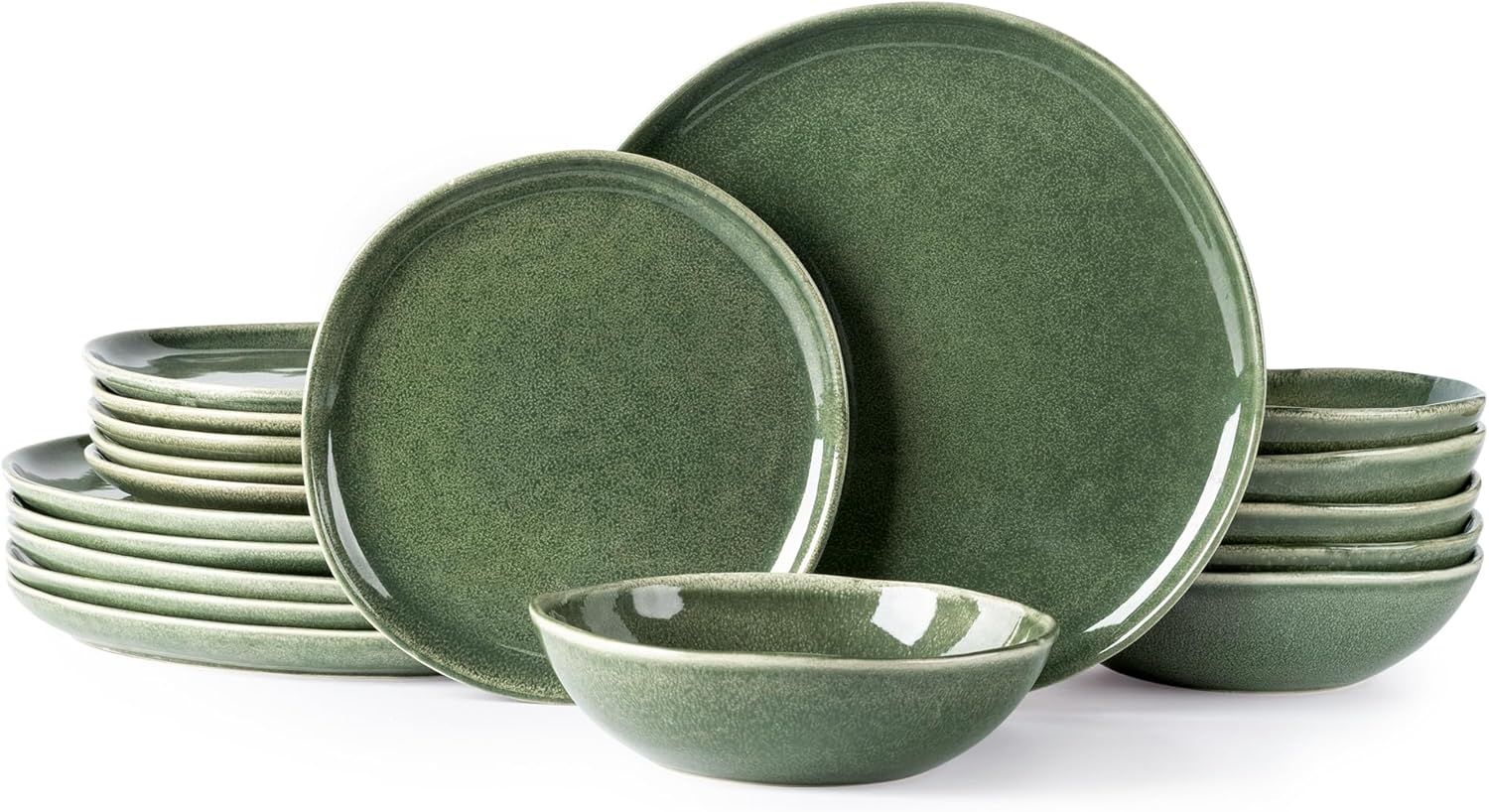 Olive Green and White Ceramic Dinnerware Set for 4
