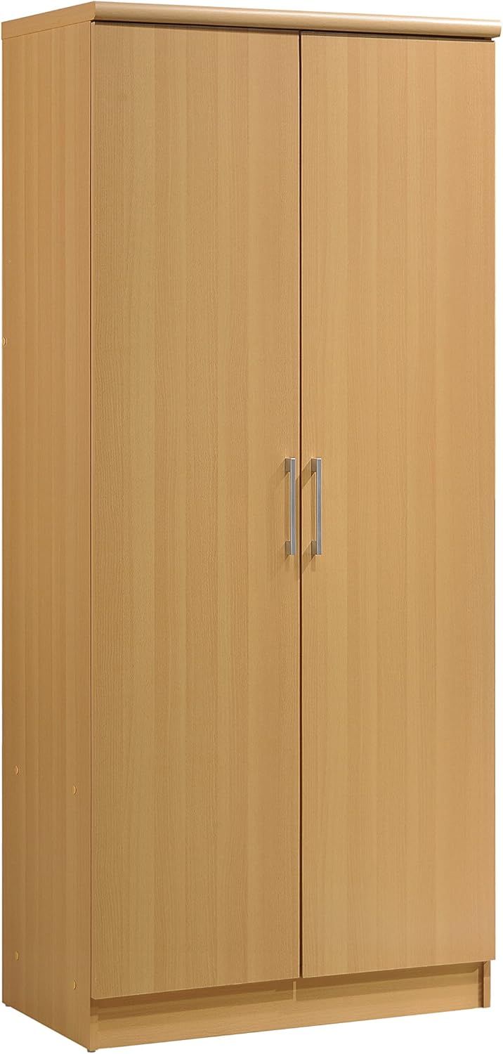 Beech 2-Door Wardrobe with Mirror and Garment Rod