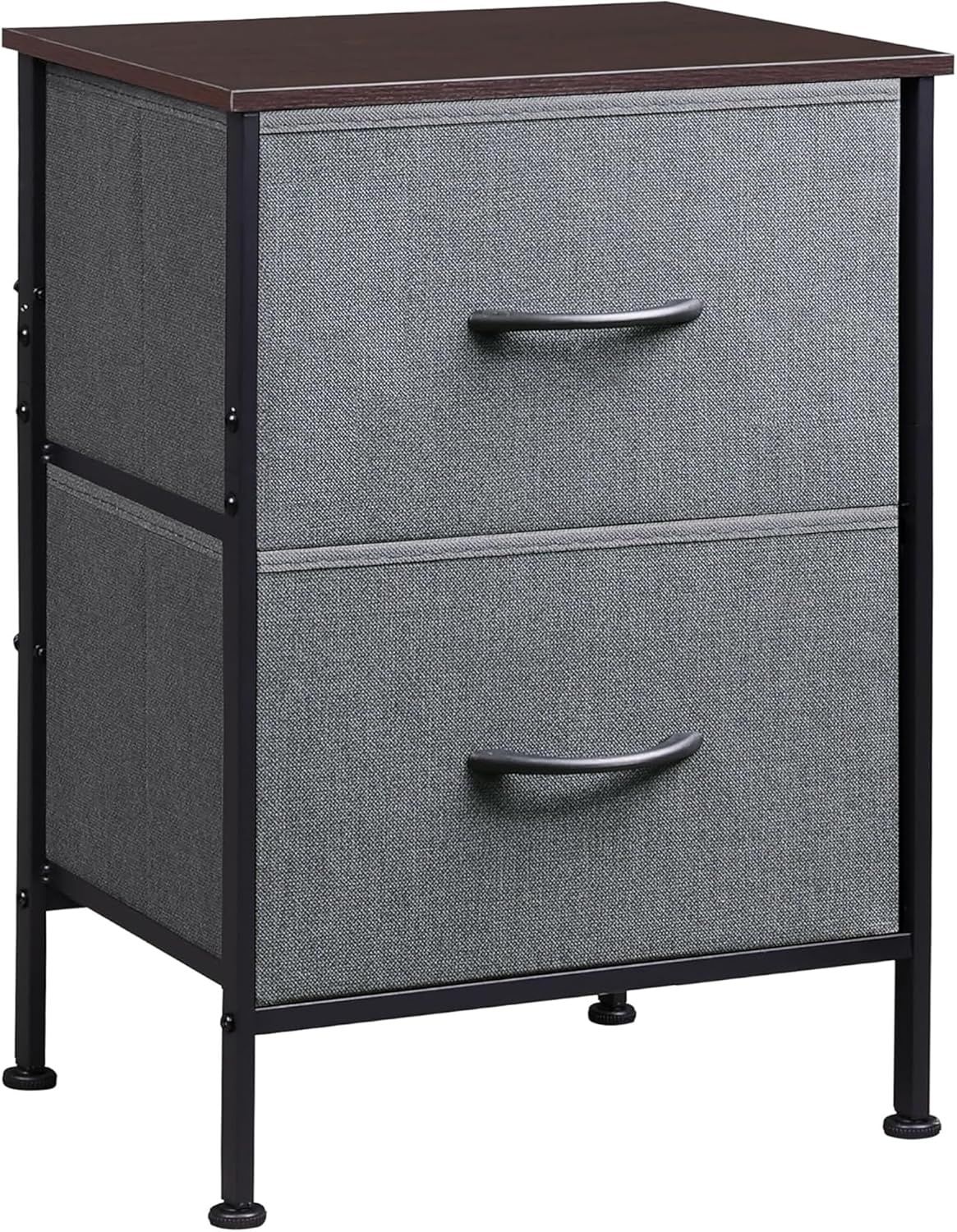 Dark Grey Fabric and Steel 2-Drawer Nightstand