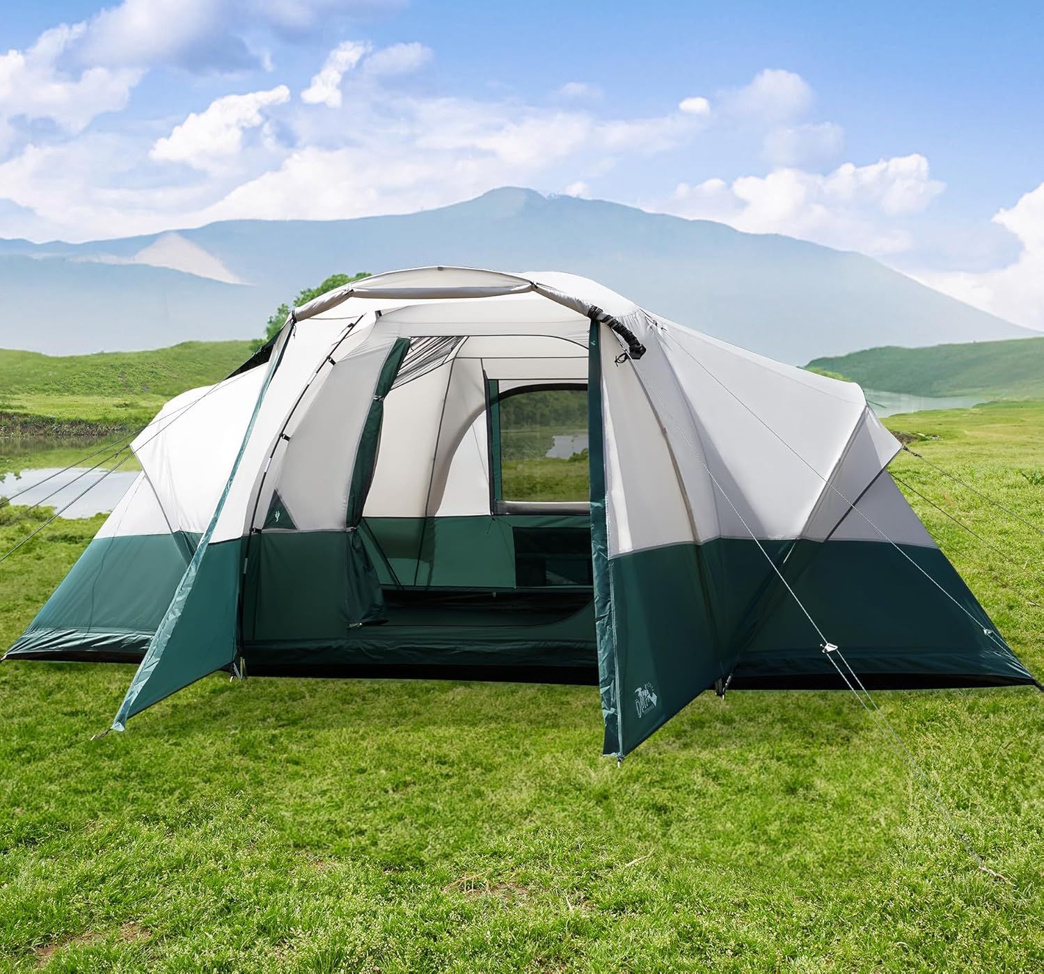 8-Person Green and White Polyester Dome Camping Tent with Vestibule